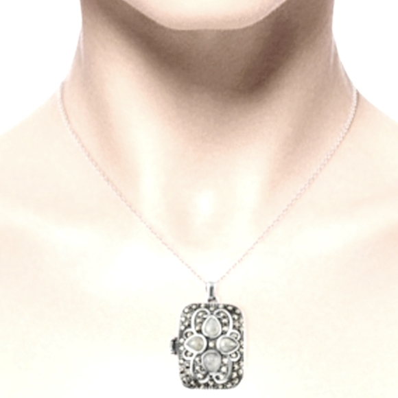 NEW! Malagasy Labradorite & Swiss Marcasite Pendant in Black Oxidized Stainless - Picture 14 of 15